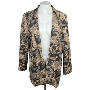SOLITAIRE Faux Suede Floral Print Open Front Blazer Jacket Sz Medium